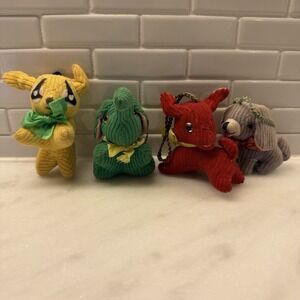 Vintage Corduroy Japan Christmas Ornaments Lot Of 4 Dog Elephant Reindeer